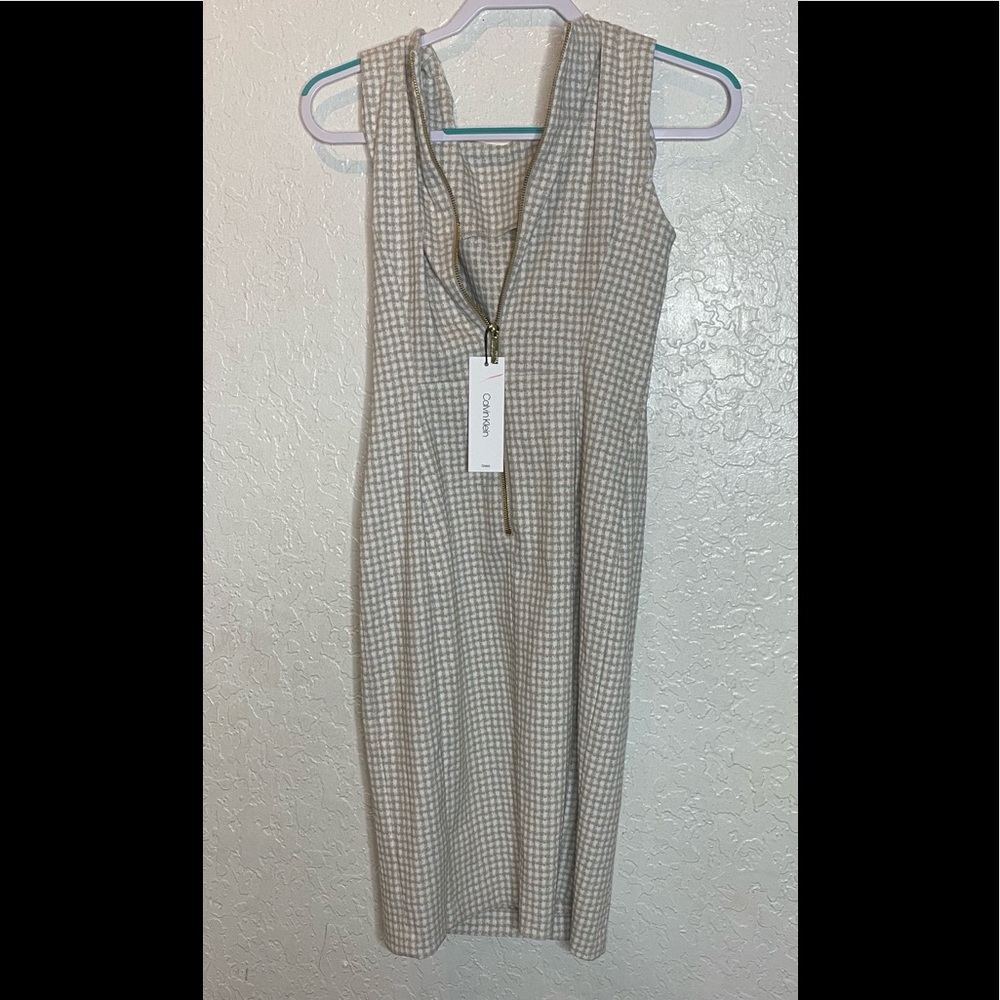 NEW Calvin Klein white polka square dress